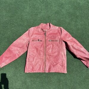 Vintage L Julian Wilson Leather Trucker Jacket Mens NICE Red Cognac Zip